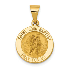 14k Polished and Satin St John Baptist Medal Hollow Pendant