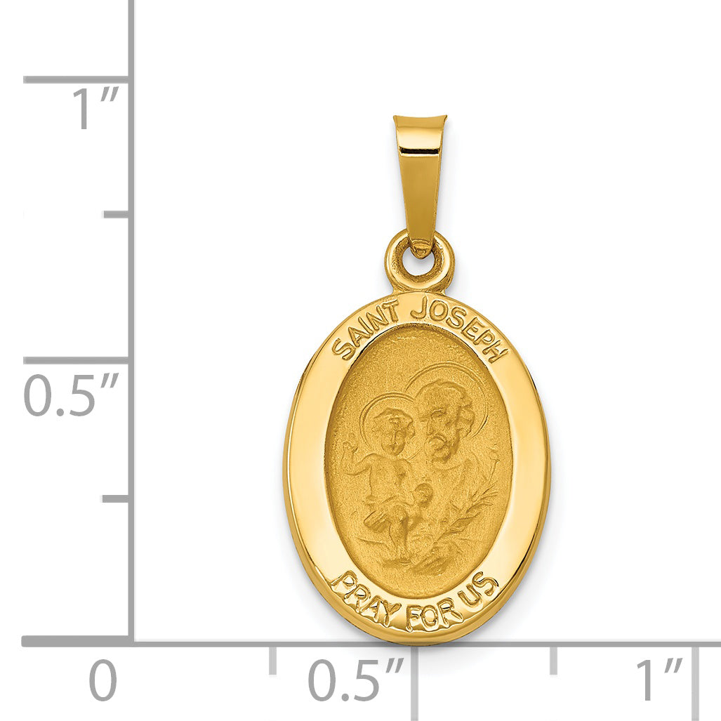 14K Polished and Satin St Joseph Medal Hollow Pendant