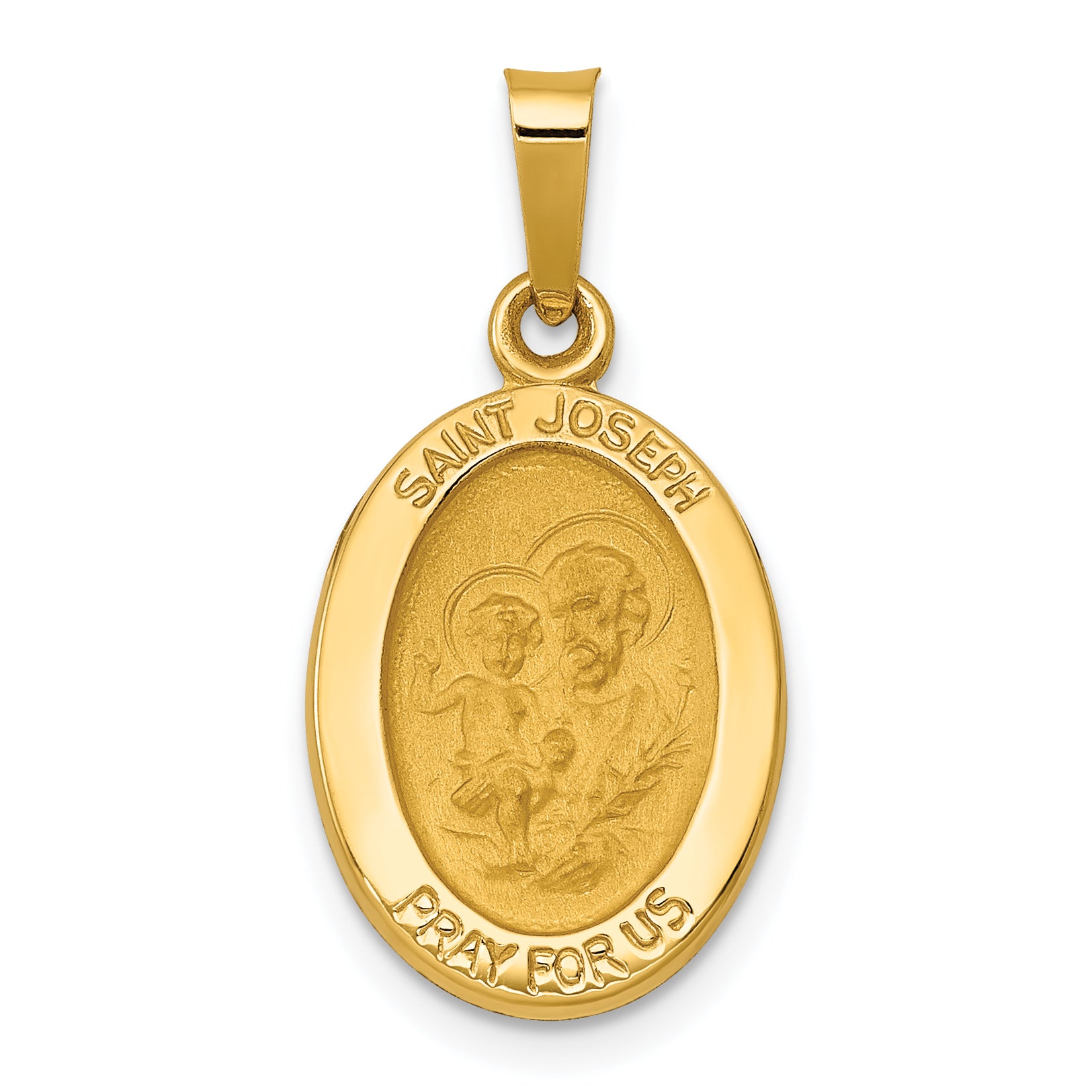 14k Polished and Satin St Joseph Medal Hollow Pendant