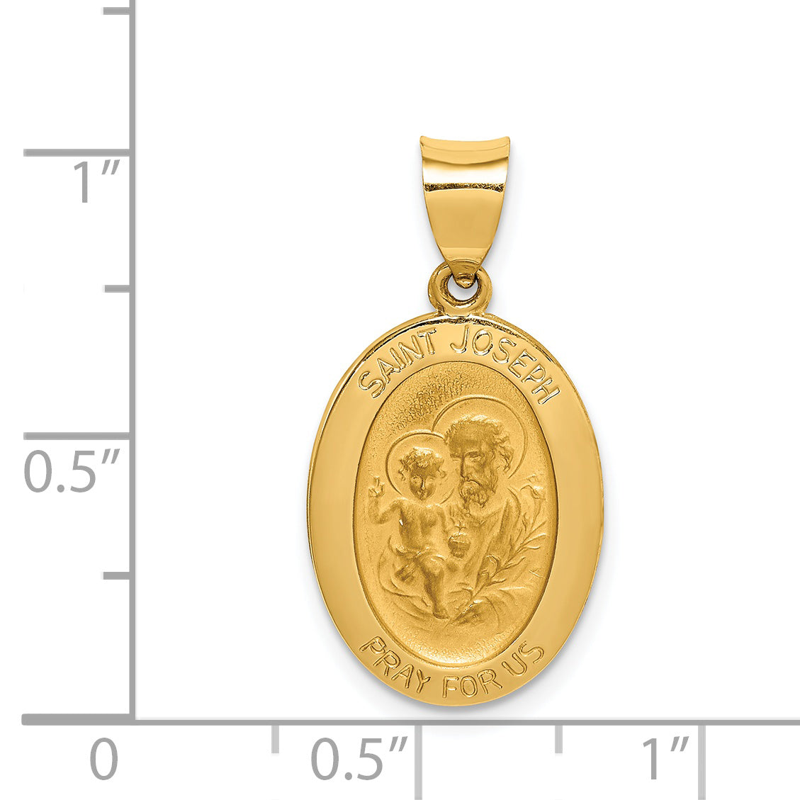 14K Polished and Satin St Joseph Medal Hollow Pendant