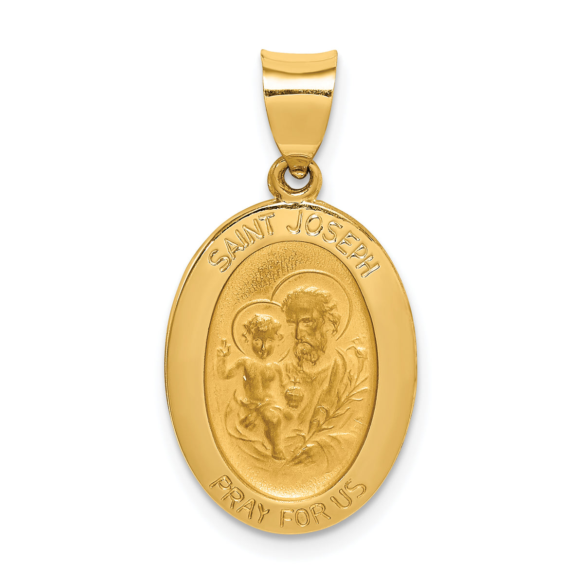 14k Polished and Satin St Joseph Medal Hollow Pendant