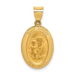 14k Polished and Satin St Joseph Medal Hollow Pendant