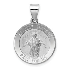 14K White Gold Polish/Satin St Jude Thaddeus Medal Hollow Pendant