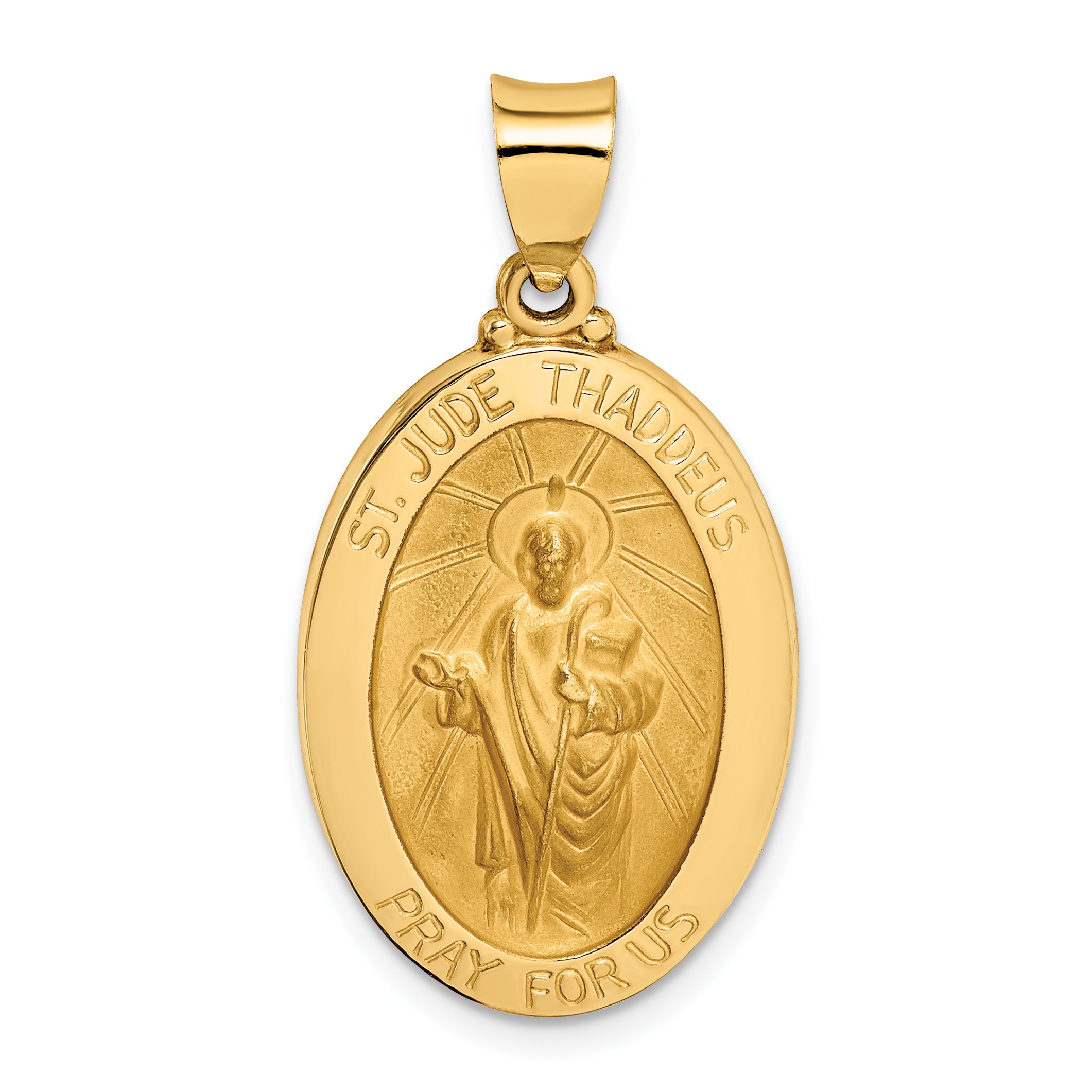 14k Polished and Satin St Jude Thaddeus Medal Hollow Pendant