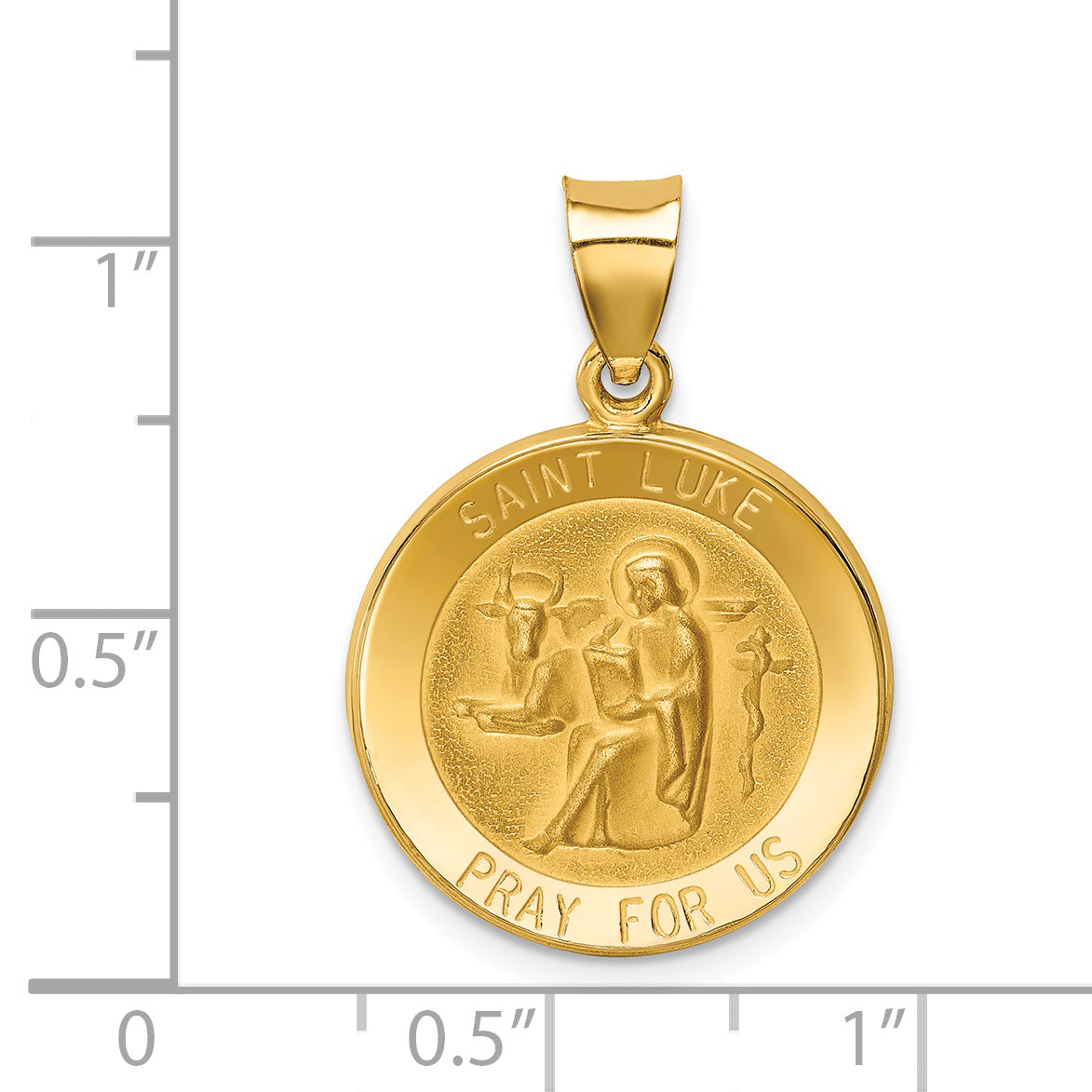 14K Polished and Satin St Luke Medal Hollow Pendant