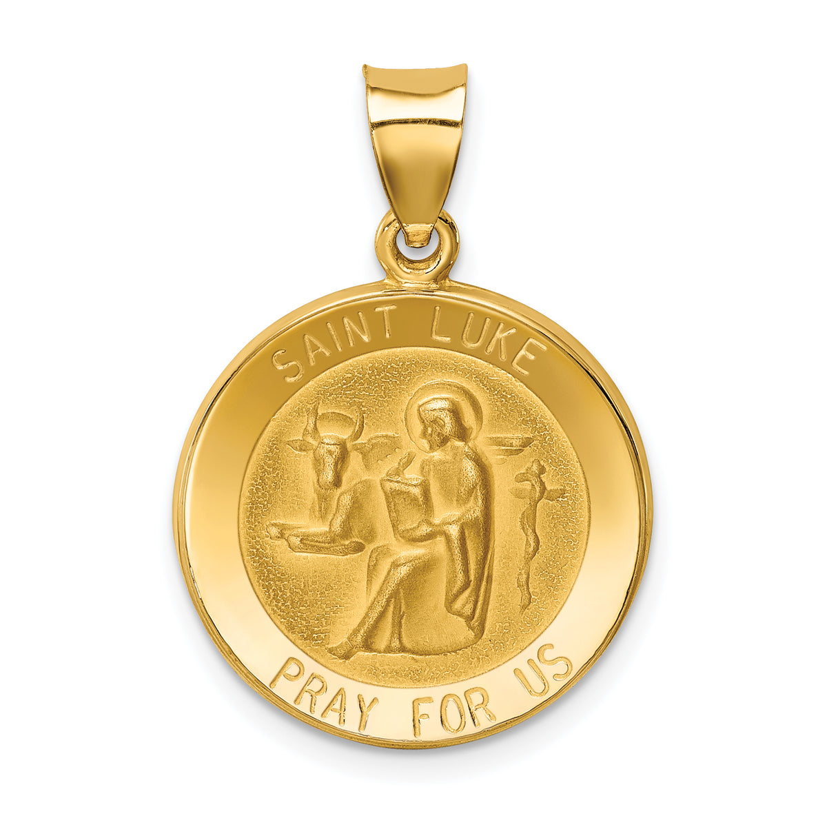 14k Polished and Satin St Luke Medal Hollow Pendant