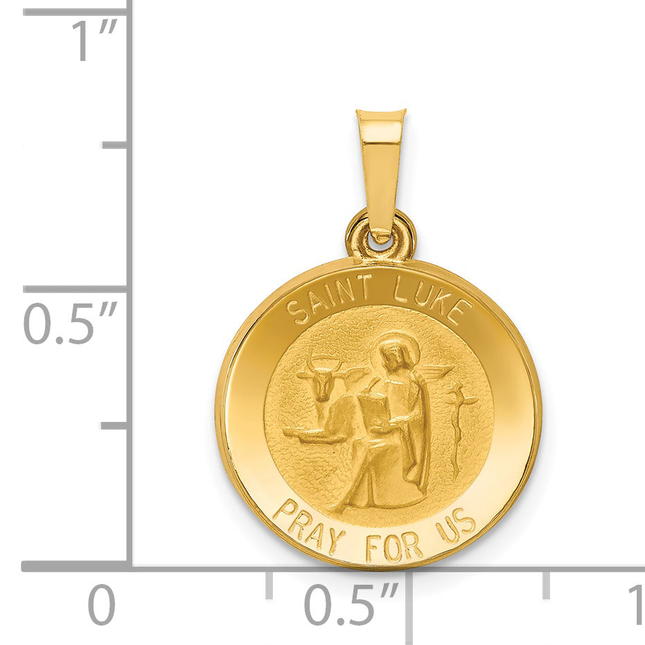 14K Polished and Satin St Luke Medal Hollow Pendant