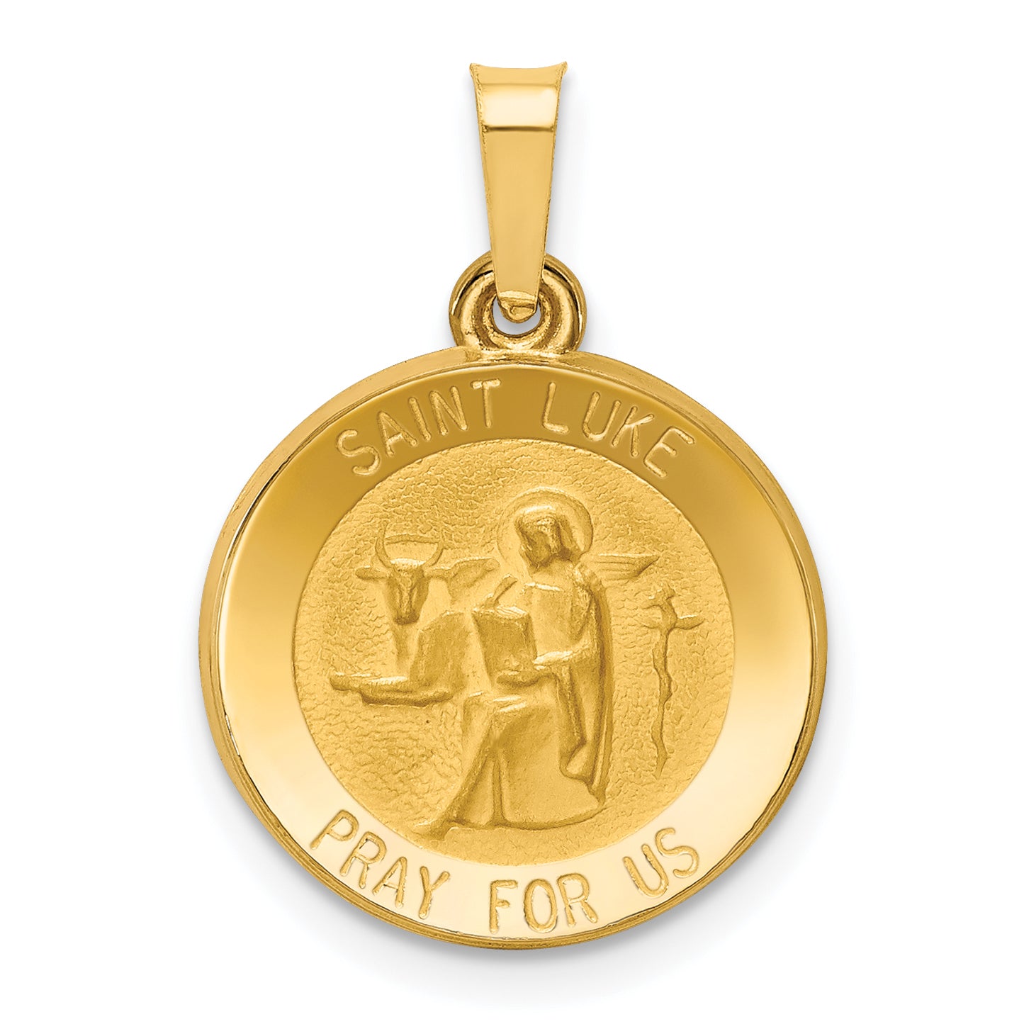 14k Polished and Satin St Luke Medal Hollow Pendant