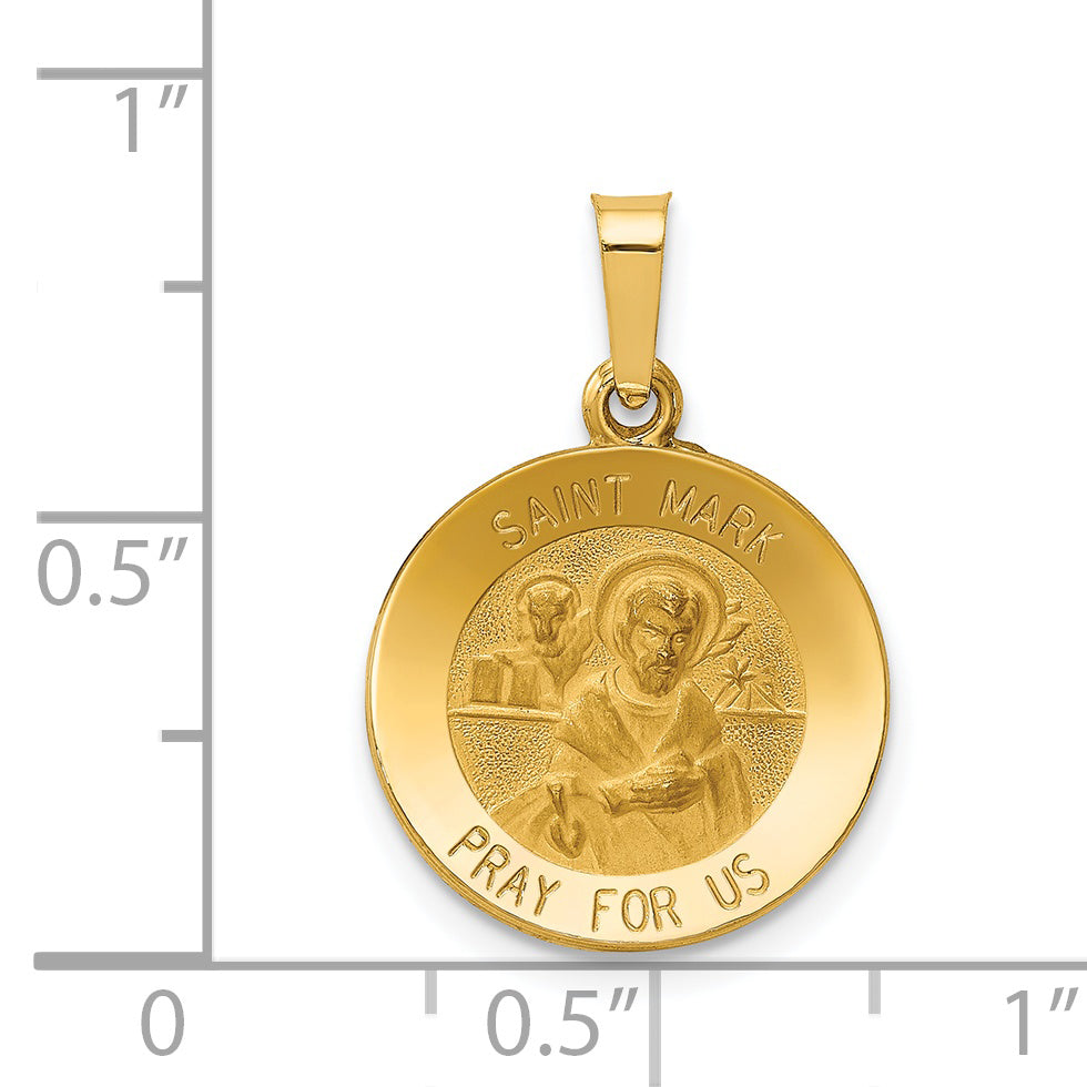 14K Polished and Satin St Mark Medal Hollow Pendant