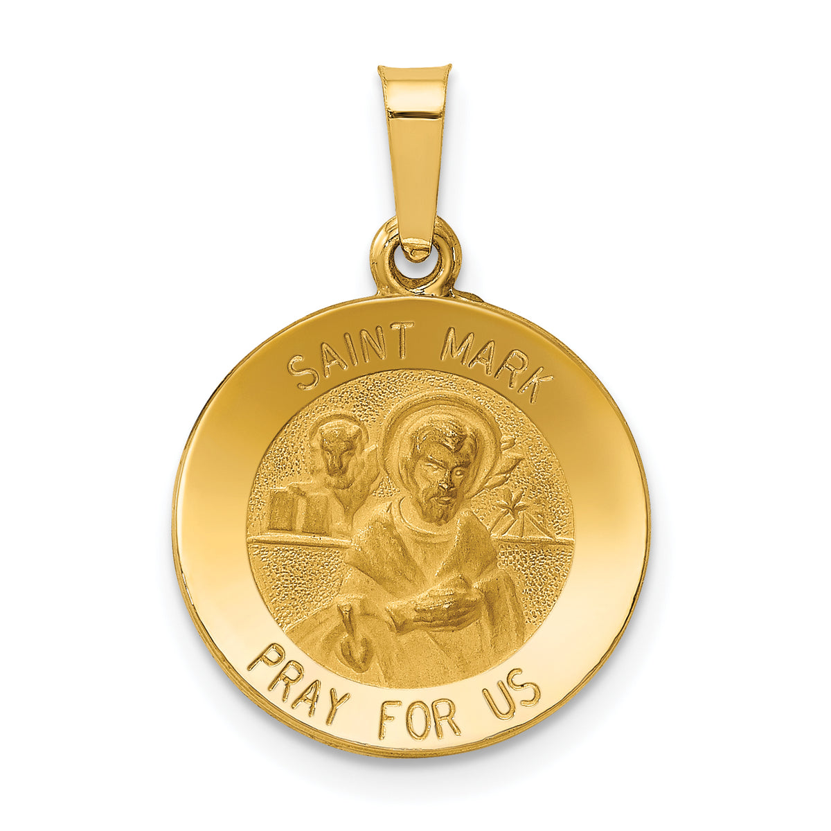 14k Polished and Satin St Mark Medal Hollow Pendant