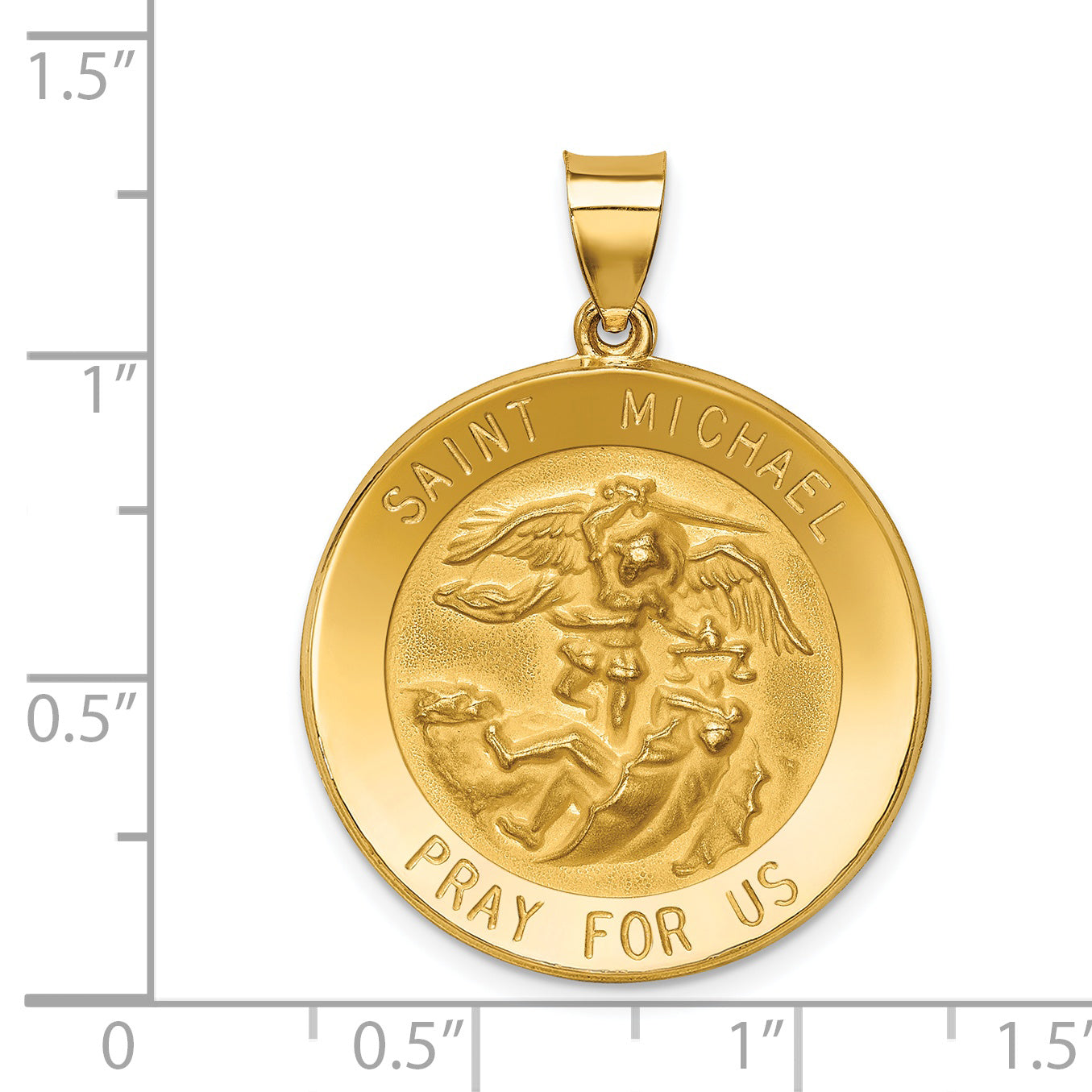 14K Polished and Satin St Michael Medal Hollow Pendant