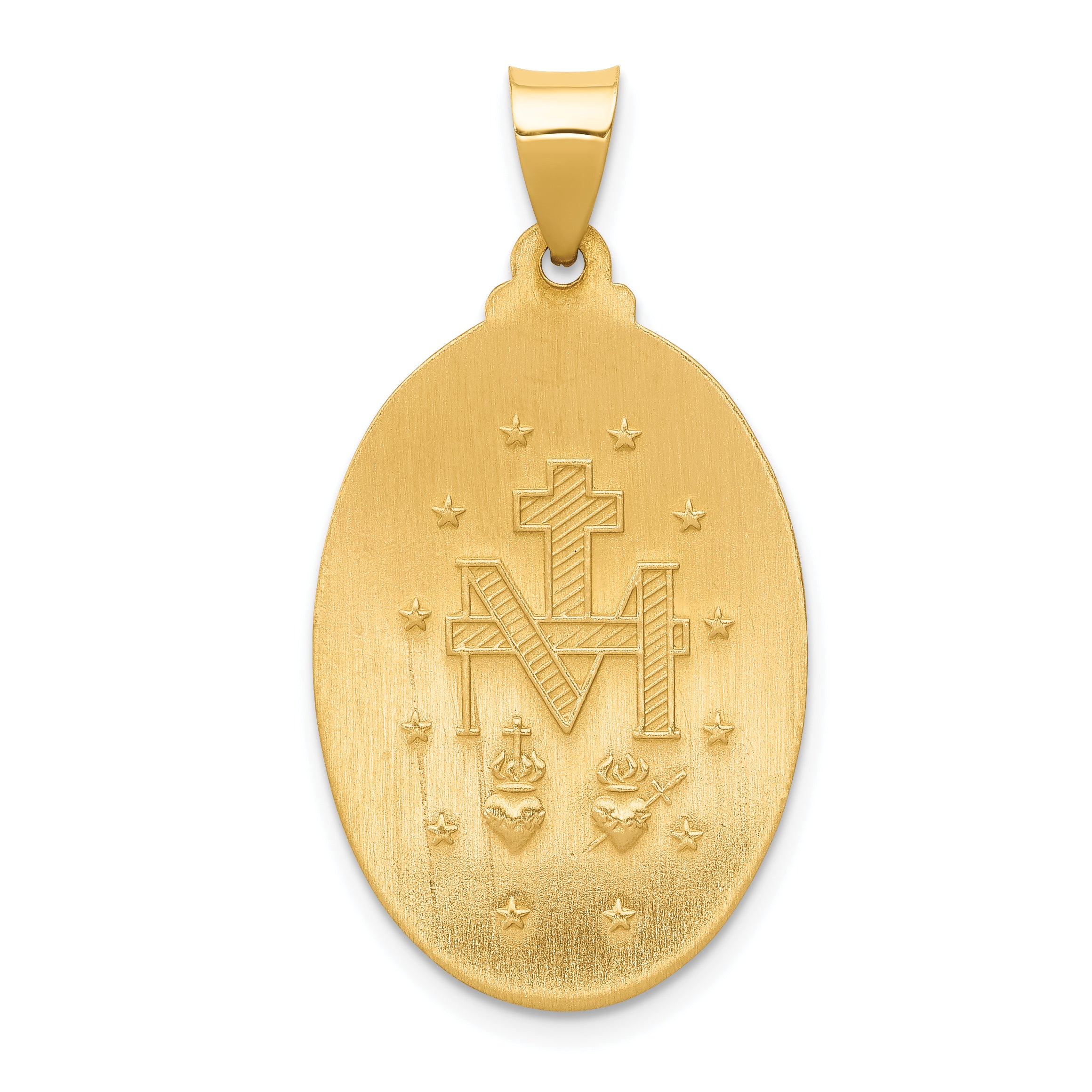 14K Polished and Satin Miraculous Medal Hollow Pendant