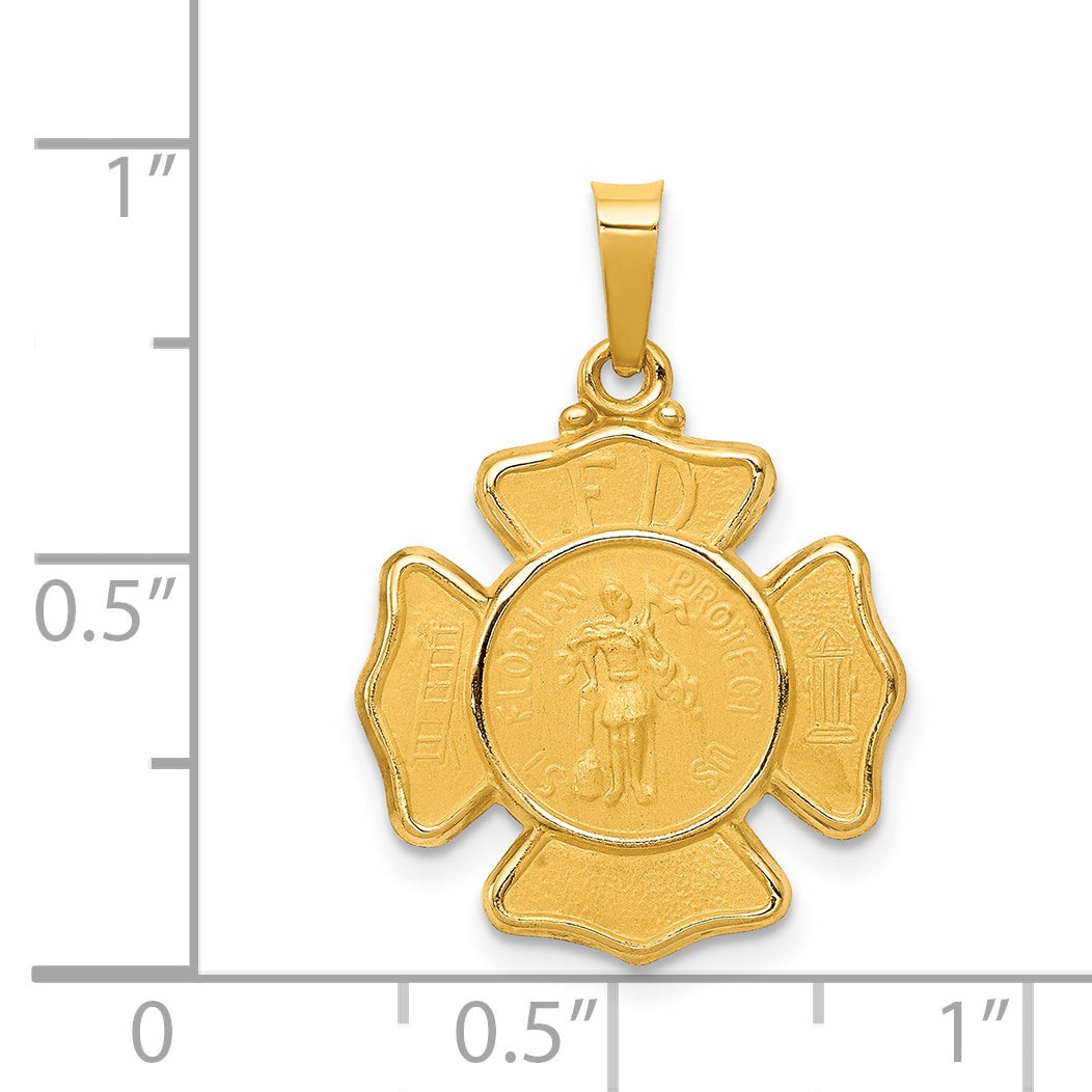 14K Polished and Satin St Florian Badge Medal Hollow Pendant