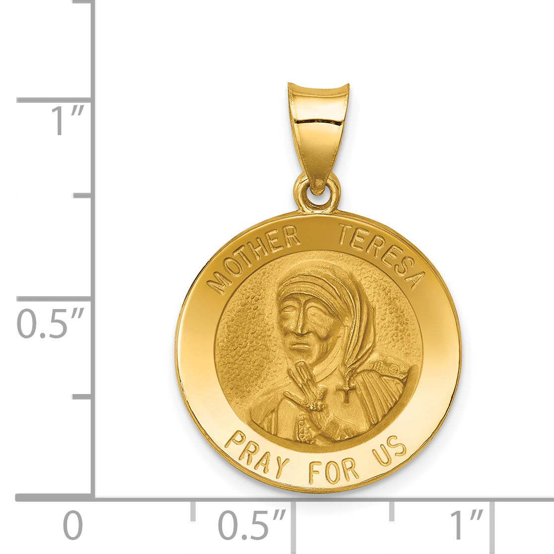 14K Polished and Satin Mother Teresa Medal Hollow Pendant