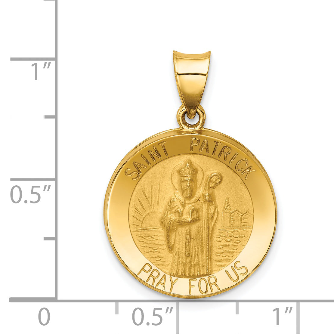 14K Polished and Satin St Patrick Medal Hollow Pendant