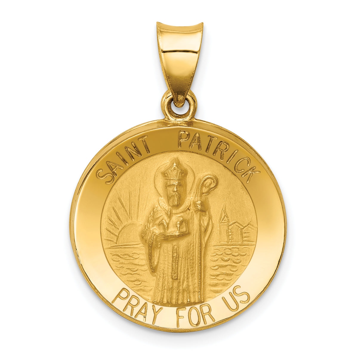 14k Polished and Satin St Patrick Medal Hollow Pendant