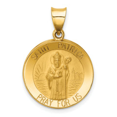 14k Polished and Satin St Patrick Medal Hollow Pendant