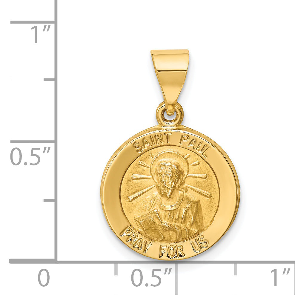 14K Polished and Satin St Paul Medal Hollow Pendant