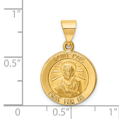 14K Polished and Satin St Paul Medal Hollow Pendant