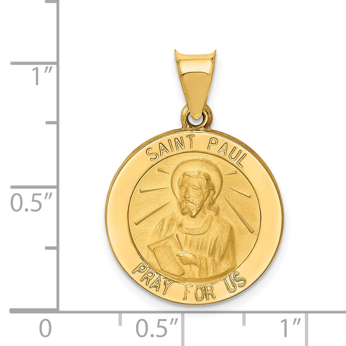 14K Polished and Satin St Paul Medal Hollow Pendant