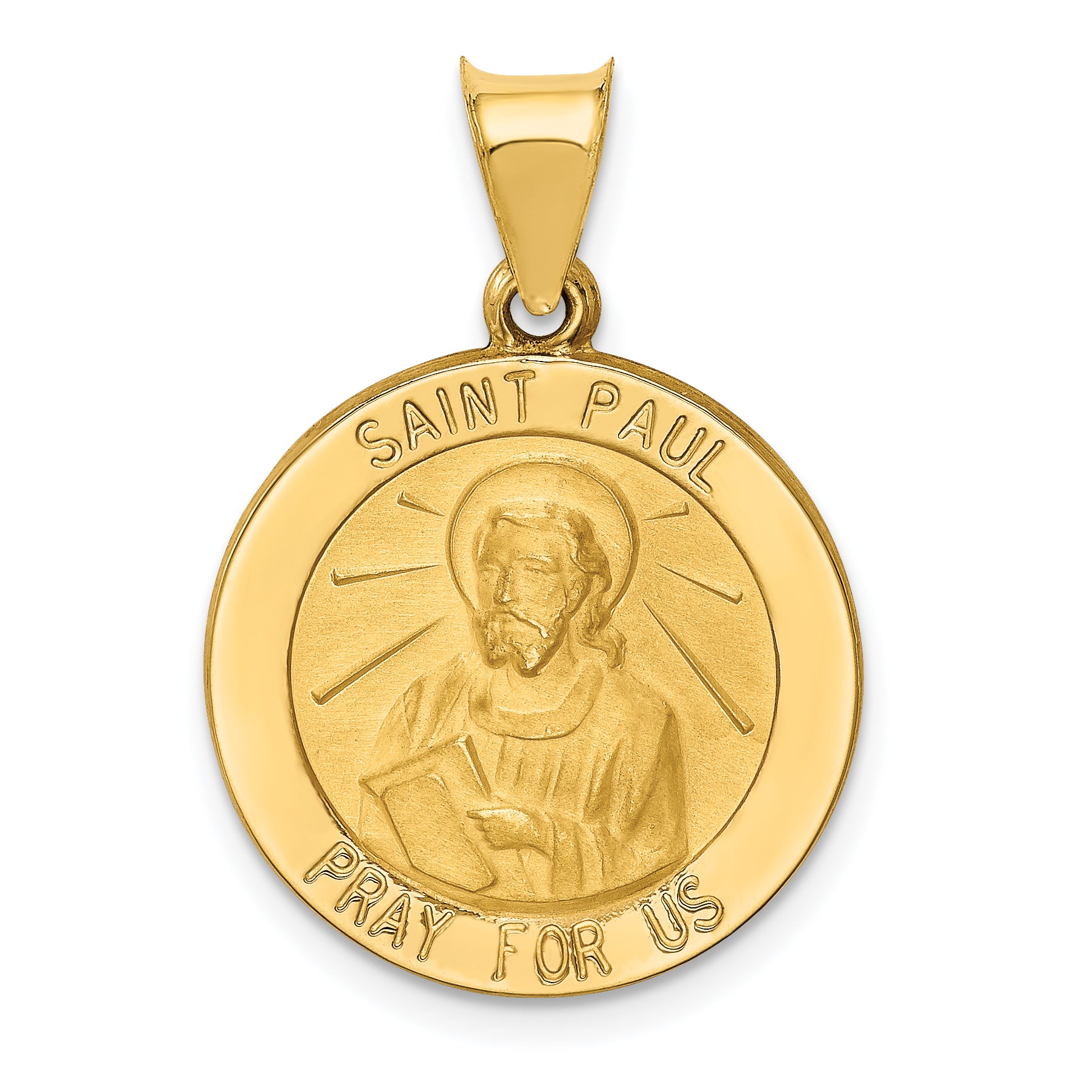 14k Polished and Satin St Paul Medal Hollow Pendant