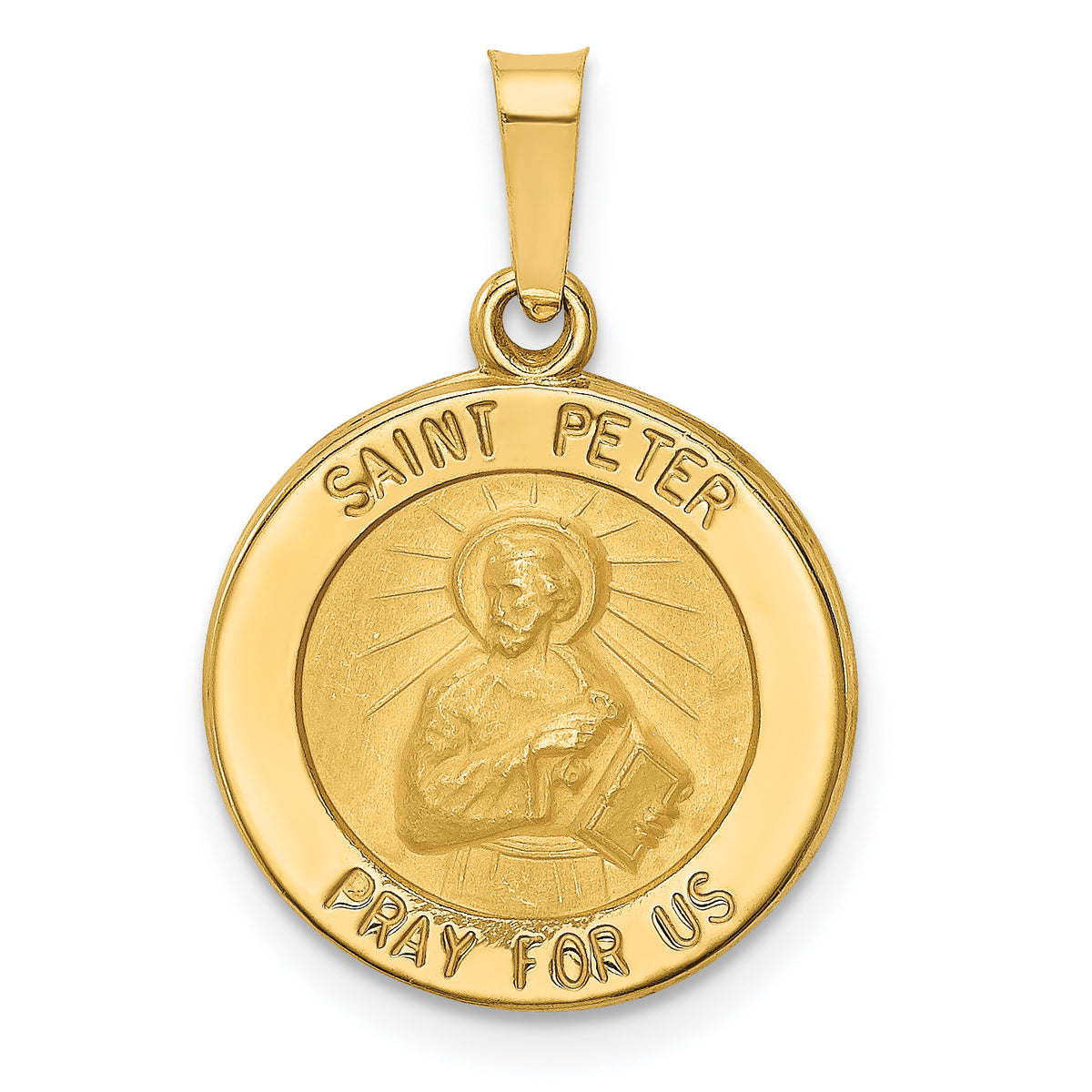 14k Polished and Satin St Peter Medal Hollow Pendant