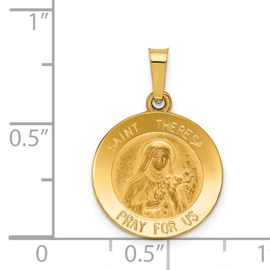 14K Polished and Satin St Theresa Medal Hollow Pendant