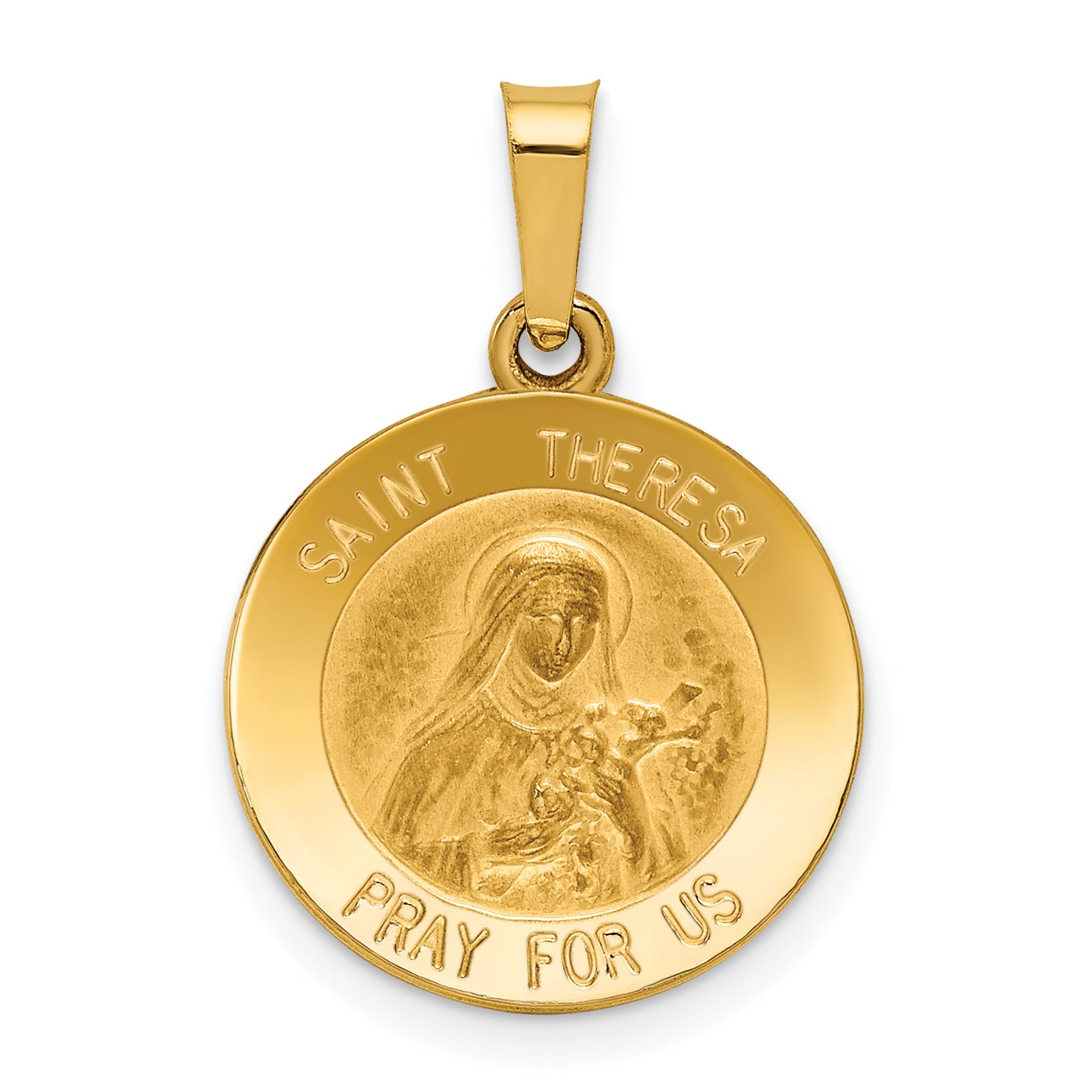 14k Polished and Satin St Theresa Medal Hollow Pendant