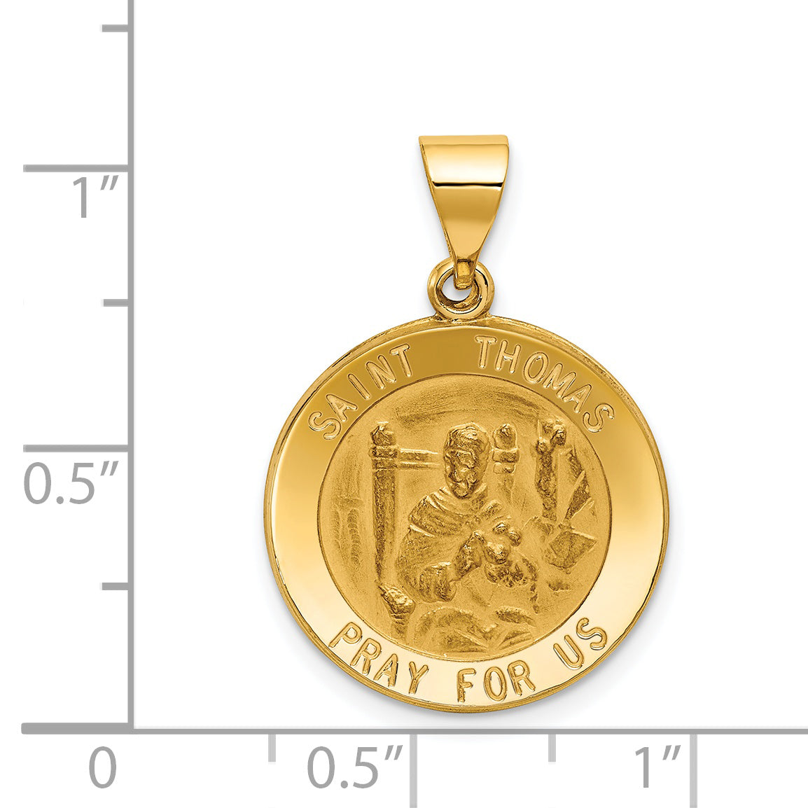 14K Polished and Satin St Thomas Medal Hollow Pendant