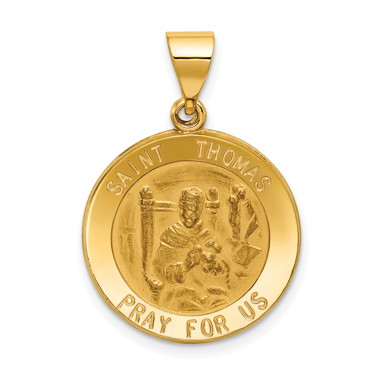 14k Polished and Satin St Thomas Medal Hollow Pendant