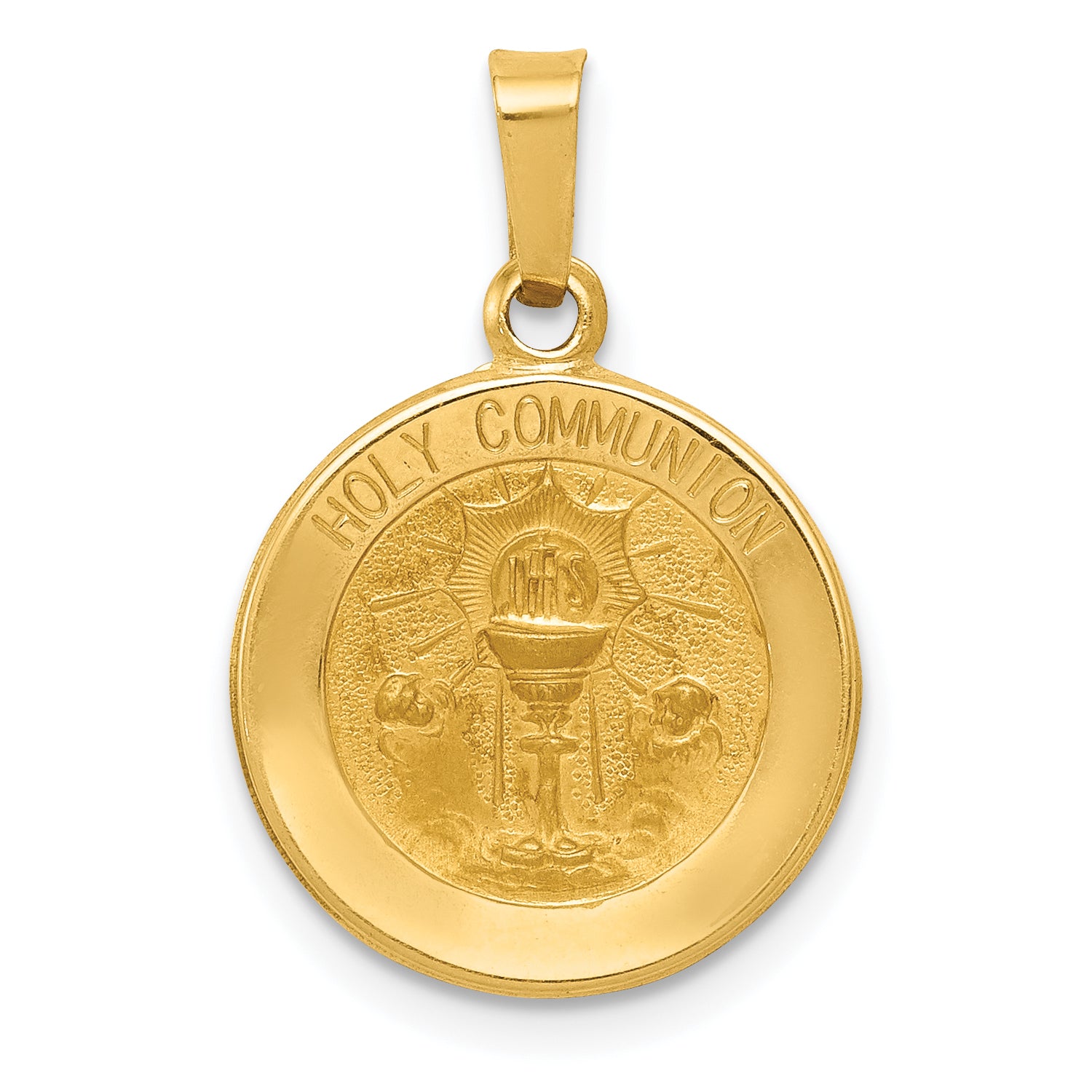 14k Polished and Satin Holy Communion Medal Hollow Pendant