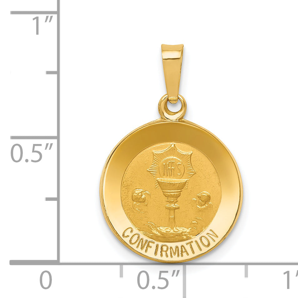 14K Polished and Satin Confirmation Medal Hollow Pendant