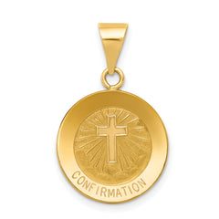 14k Polished and Satin Confirmation Medal Hollow Pendant