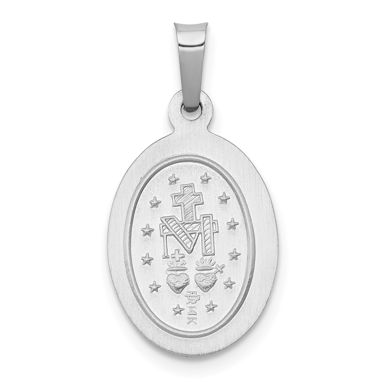 14K White Gold Polished/Satin Miraculous Medal Hollow Pendant