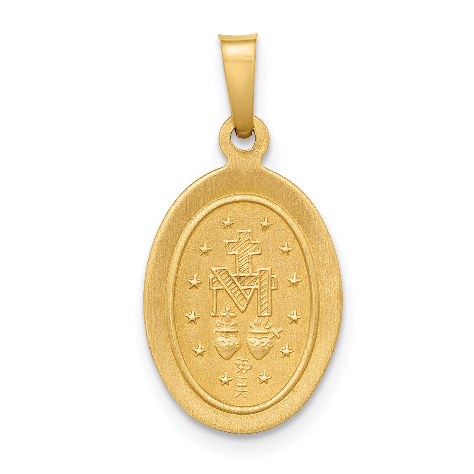 14K Polished and Satin Miraculous Medal Hollow Pendant