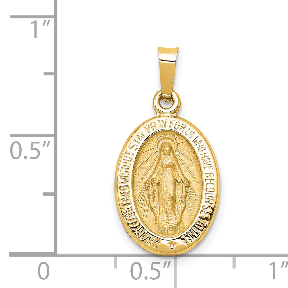 14K Polished and Satin Miraculous Medal Hollow Pendant