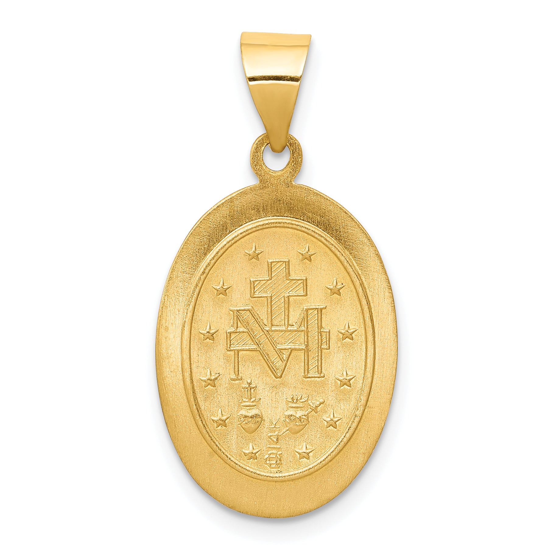 14K Hollow Polished And Satin Miraculous Medal Pendant