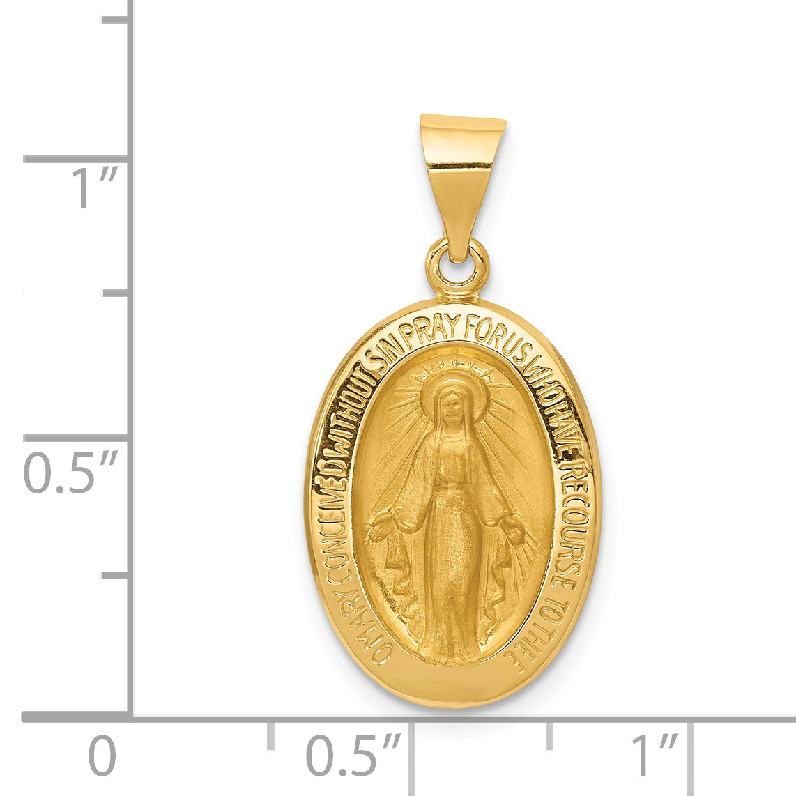 14K Hollow Polished And Satin Miraculous Medal Pendant