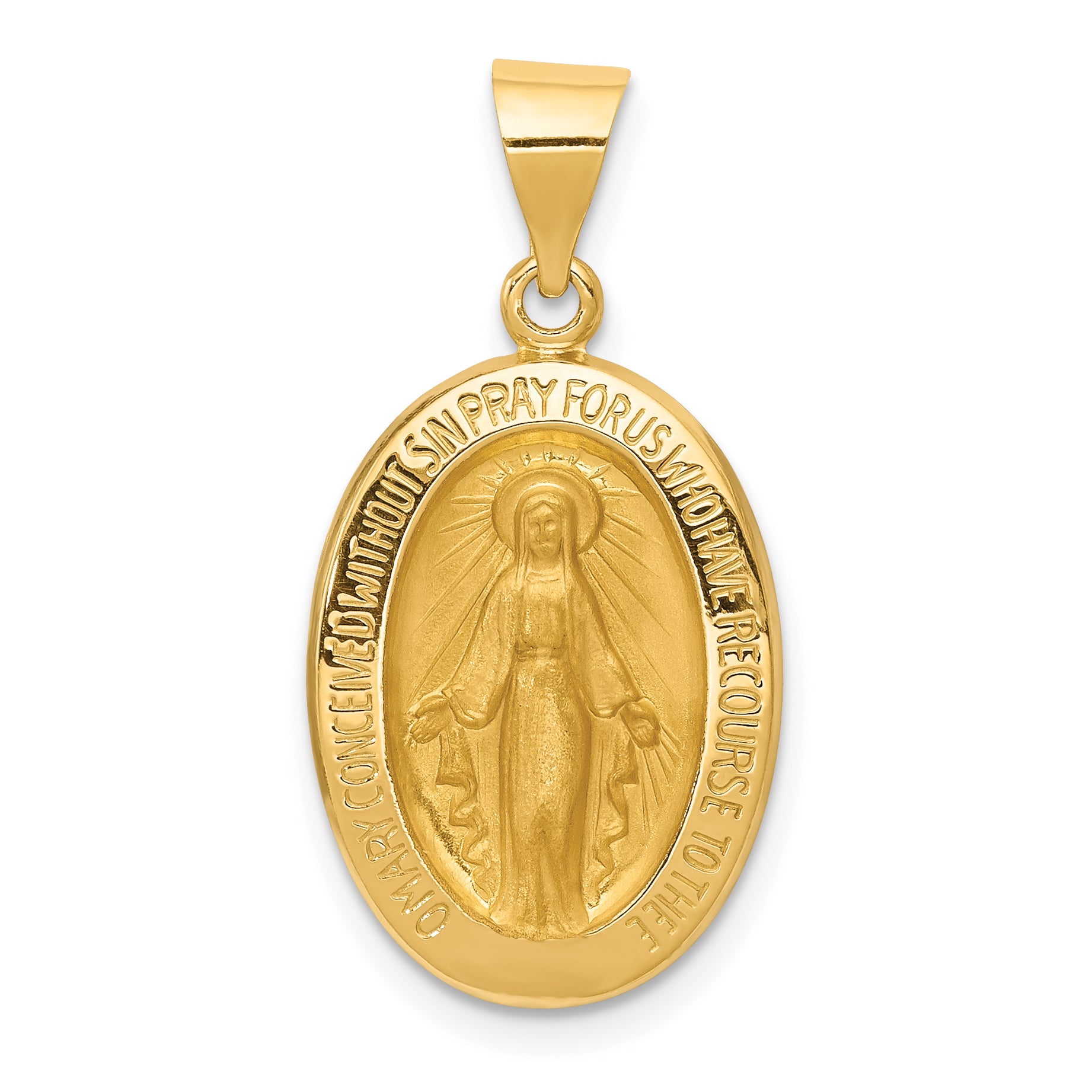 14k Hollow Polished And Satin Miraculous Medal Pendant