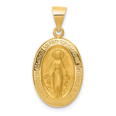 14k Hollow Polished And Satin Miraculous Medal Pendant