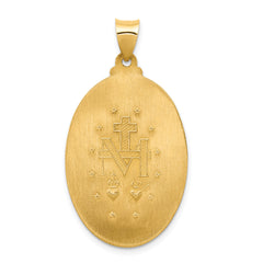 14K Hollow Polished And Satin Miraculous Medal Pendant