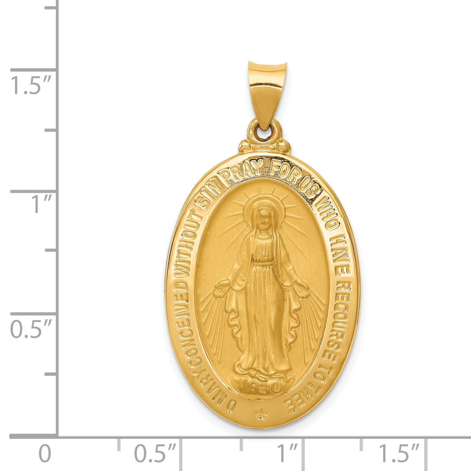 14K Hollow Polished And Satin Miraculous Medal Pendant