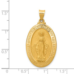 14K Hollow Polished And Satin Miraculous Medal Pendant