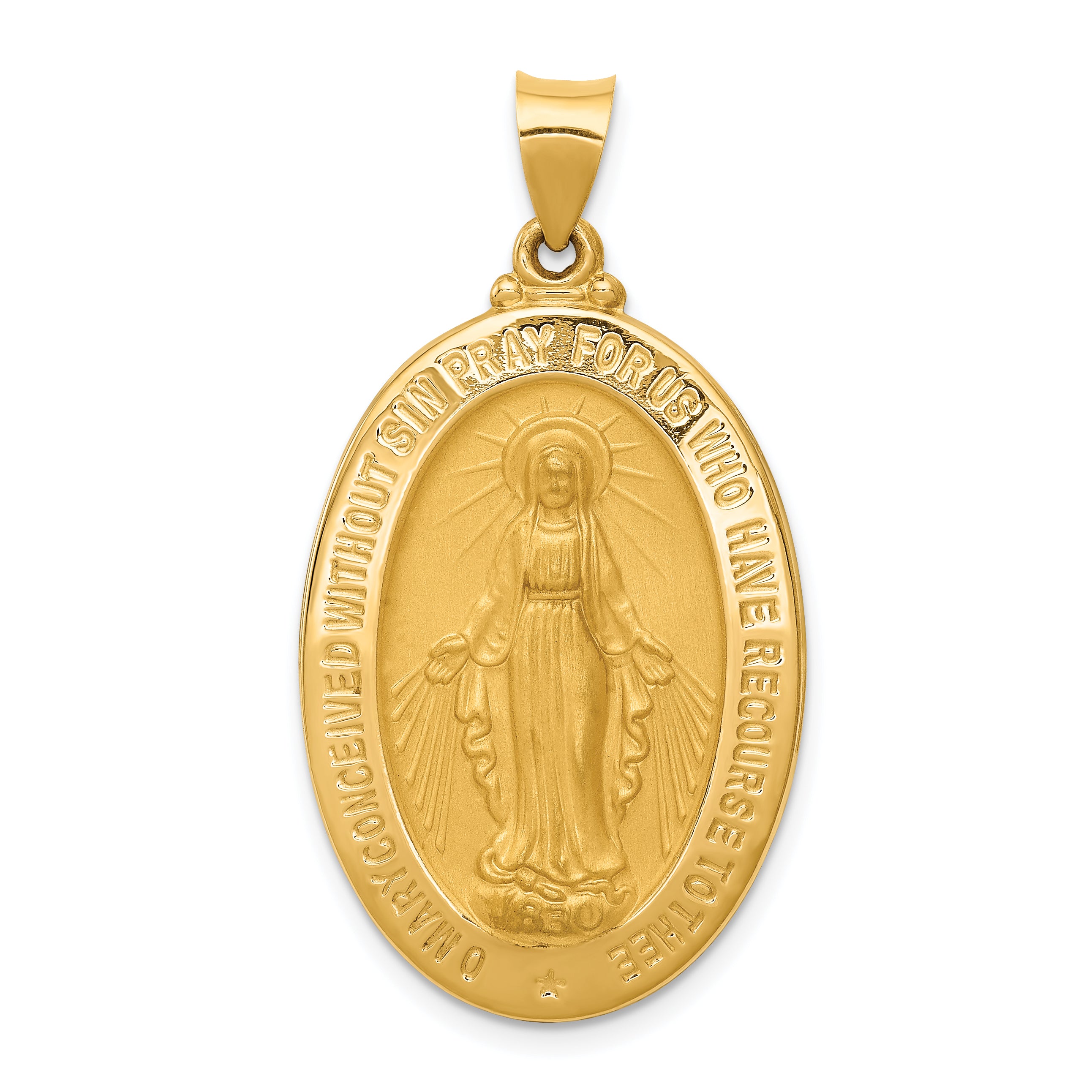 14k Hollow Polished And Satin Miraculous Medal Pendant