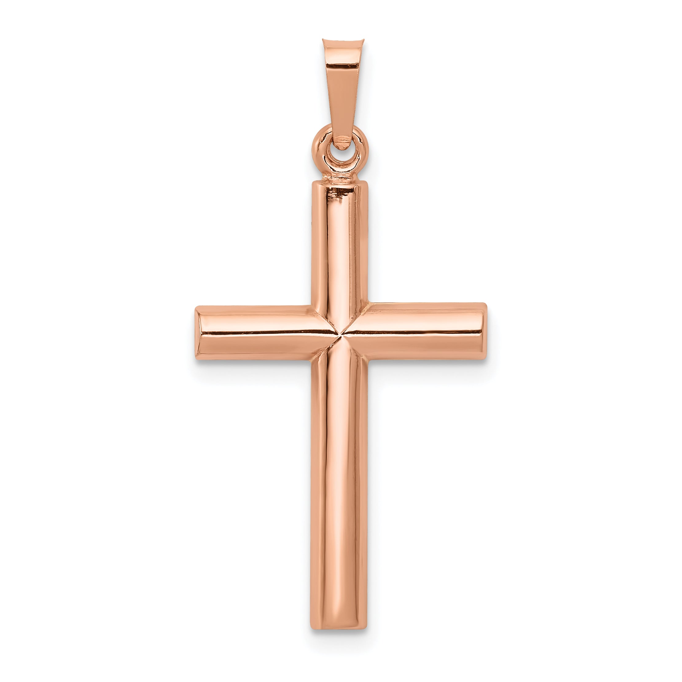 14K Rose Gold Brushed and Polished Hollow Cross Pendant