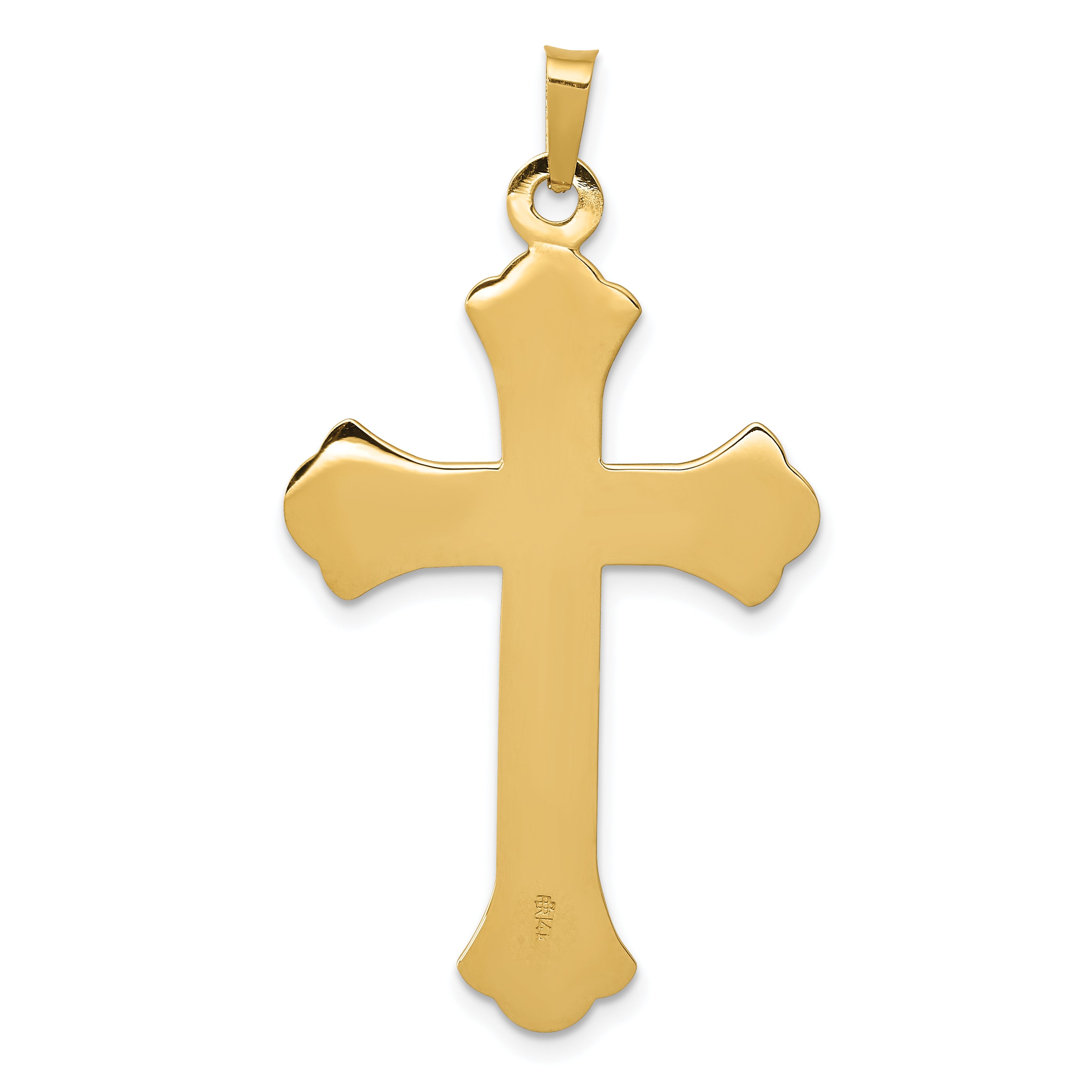 14K Textured and Polished Fleur de lis Cross Pendant