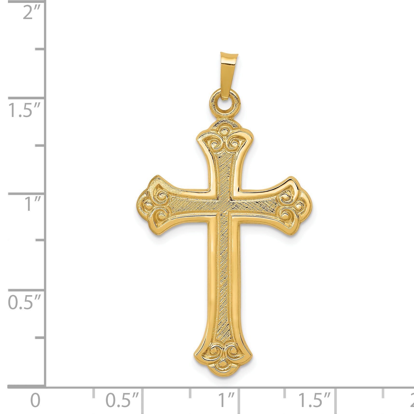 14K Textured and Polished Fleur de lis Cross Pendant