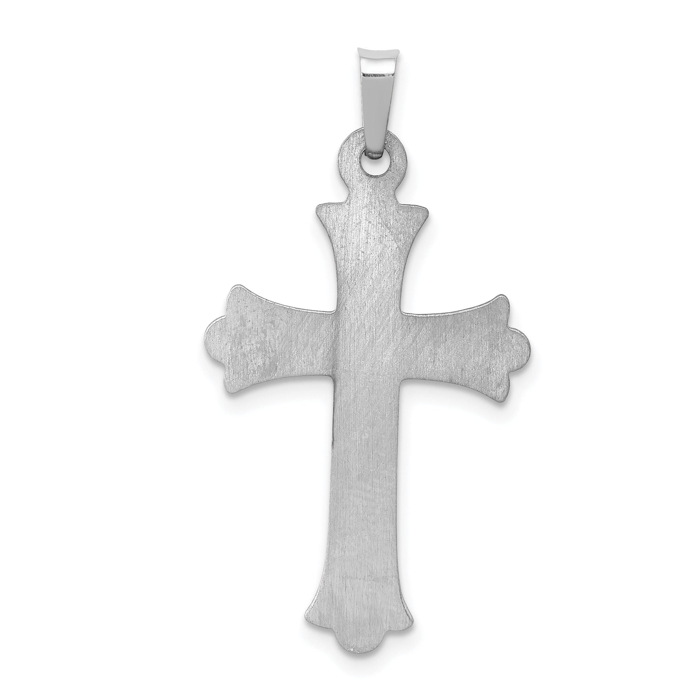 14K White Gold Textured and Polished Fleur de lis Cross Pendant