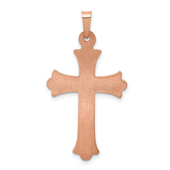 14K Rose Gold Brushed and Polished Budded Cross Pendant