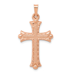 14K Rose Gold Brushed and Polished Budded Cross Pendant